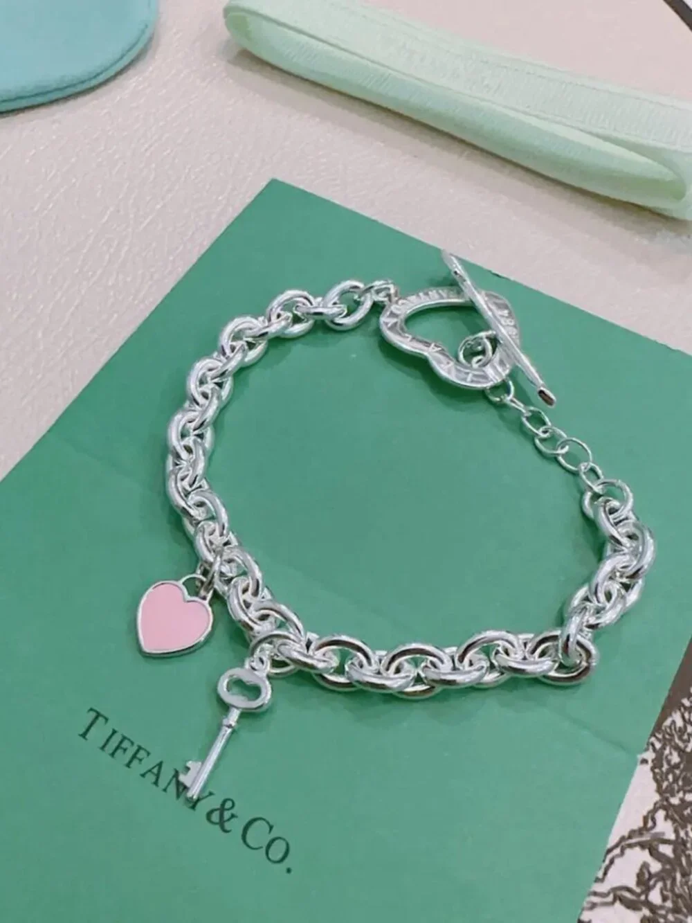 Tiffany & Co. Pink Heart Silver Bracelet
